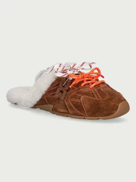 Nokwol papuci de casă pentru femei din piele întoarsă Atlas Mule Tan Suede maro