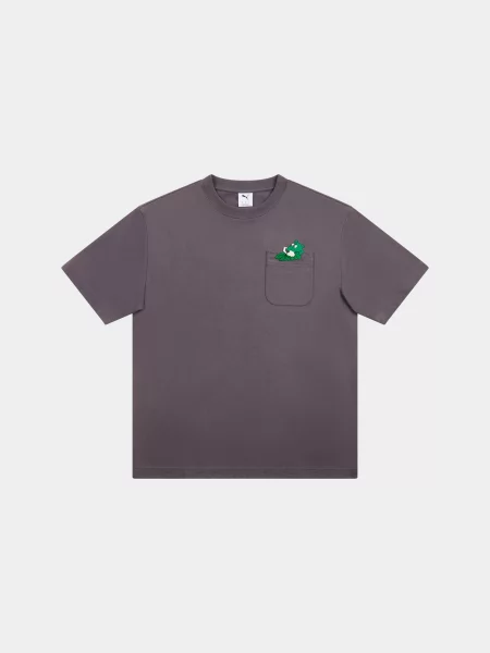 Жіноча Футболка PUMA Graphic Super Pocket T комбінований верх сірий