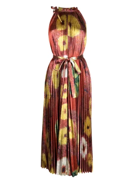 Rochie Ulla Johnson cu model floral cu imagine plisată roșu