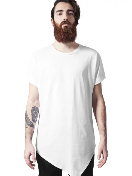 Lung tricou Urban Classics asimetric alb