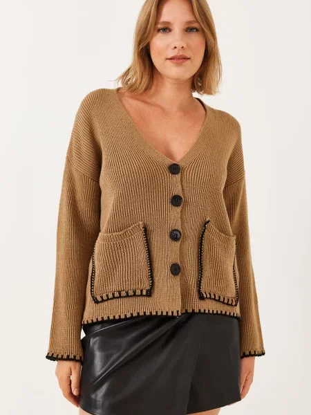 Bianco Lucci Geacă tricotată maro mokka negru