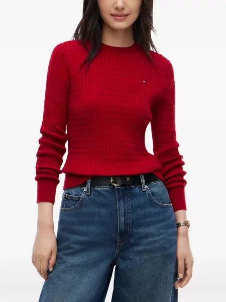 Pulover Tommy Hilfiger cu broderie roșu
