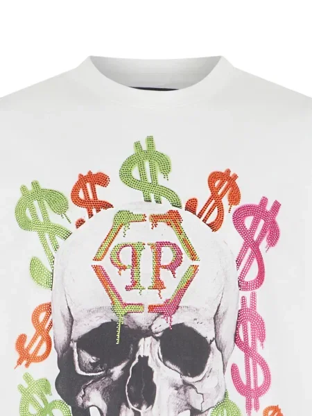 Tricou Philipp Plein din jerseu alb