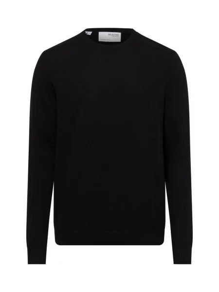 Sweter z dzianiny o kroju regular fit z czystej bawełny model ‘BERG’ Selected Homme czarny