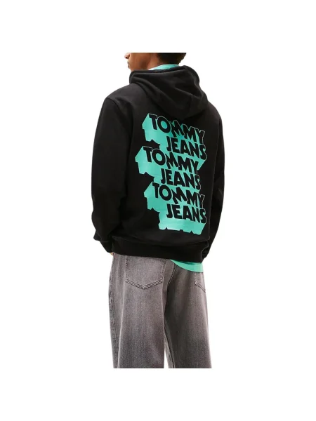 Tommy Jeans melegítőfelső nyomott mintás kapucnis fekete