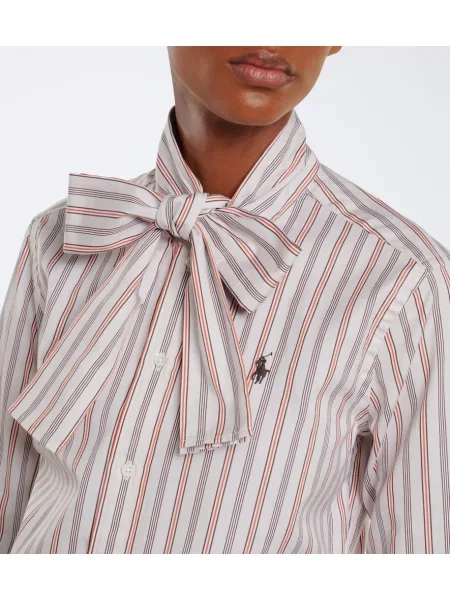 Pruhovaná košeľa Polo Ralph Lauren s mašľou popelín biela