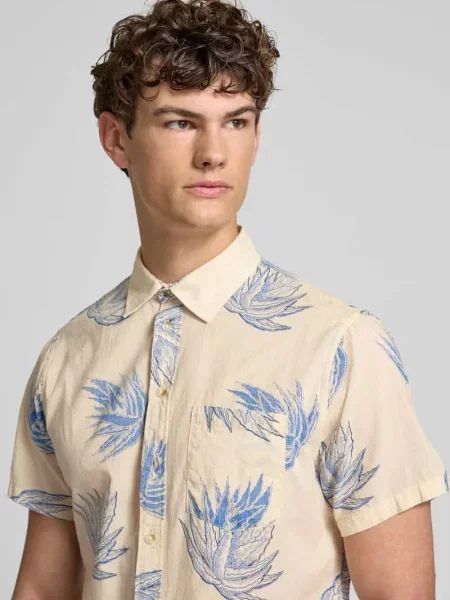 Koszula casualowa o kroju z rękawem o dł. model ‘ALAN’ beżowa