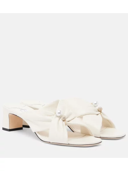 Papuci tip mules Jimmy Choo din piele alb