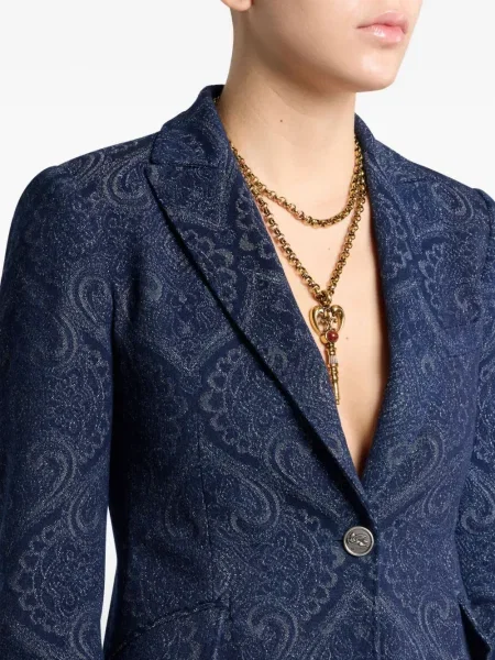 Sacou Etro cu model paisley din jacard albastru