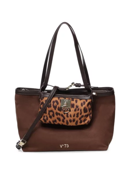 Geantă shopper V°73 cu imagine cu model leopard maro