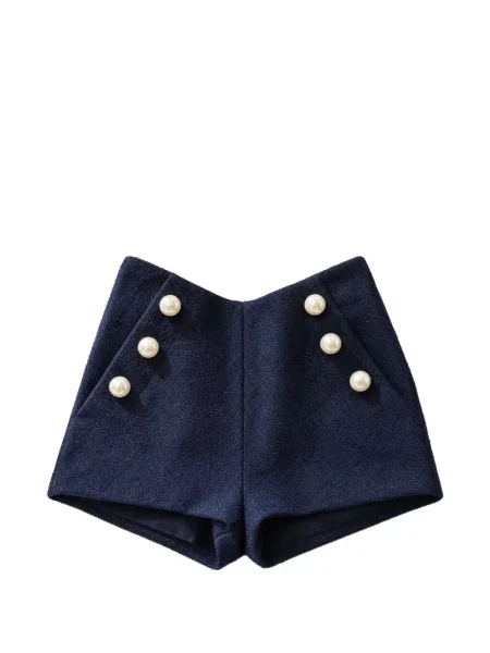 Pantaloni scurți Edward Achour Paris cu perle din tweed albastru