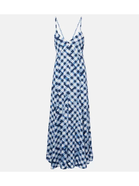 Rochie maxi Proenza Schouler în carouri de costum albastru