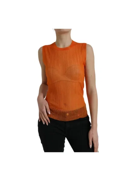 Przezroczysty top Dolce And Gabbana z okrągłym dekoltem brązowy