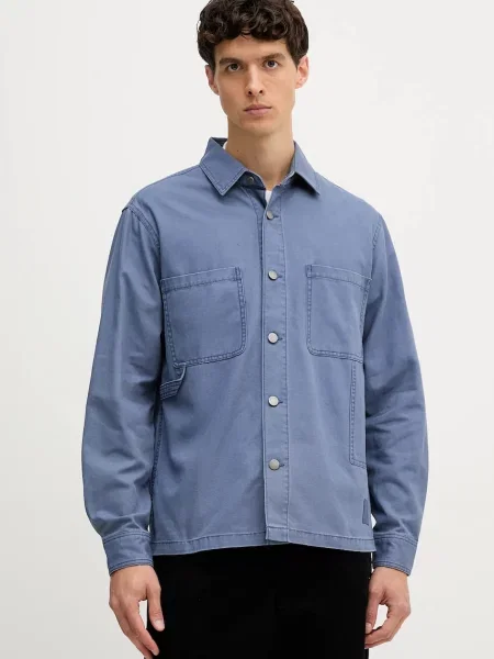 Džínová košile United Colors of Benetton regular s klasickým límcem modrá