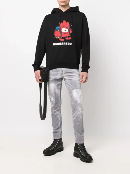 Hanorac cu glugă Dsquared2 cu imagine negru