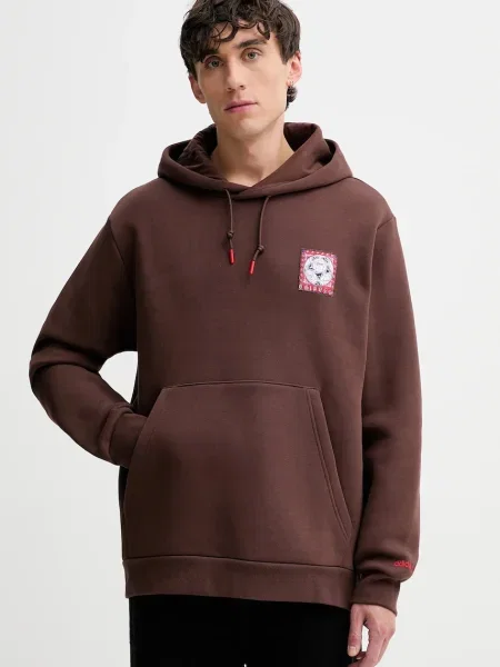 Суичър с качулка Adidas Originals с качулка с апликация кафяво