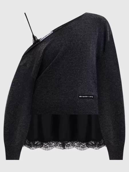 Светр з вовною подвійної конструкції Alexander Wang сірий