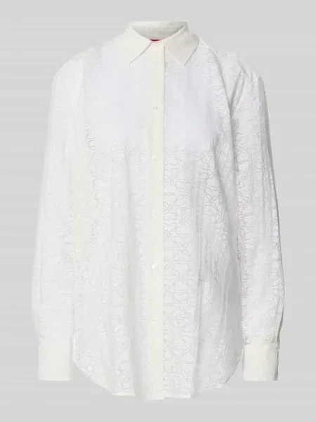 Bluzka o kroju oversized z mieszanki model ‘THE OVERSIZE SHIRT’ Hugo biała