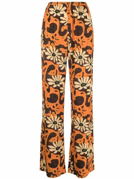 Pantaloni Nanushka cu model floral portocaliu