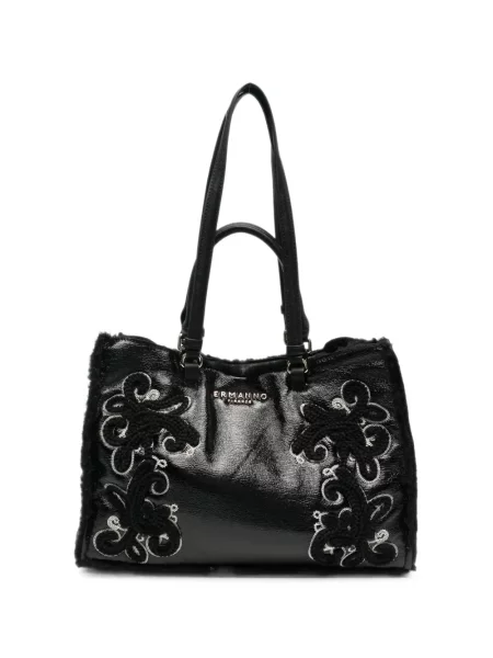 Geantă shopper Ermanno Firenze cu broderie din piele negru