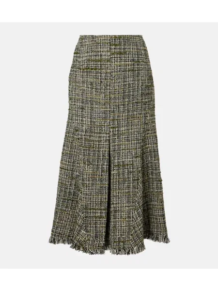 Fustă midi Erdem din tweed până la genunchi verde