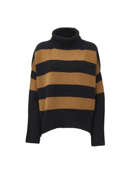 Sweter z golfem Be You z kaszmiru w paski z paskiem czarny
