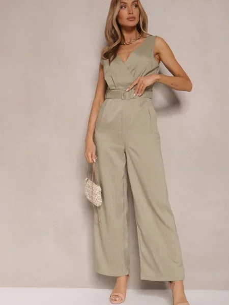Jasnozielony Kombinezon z Długimi Spodniami Kopertowy z w Talii Ronasia zielony