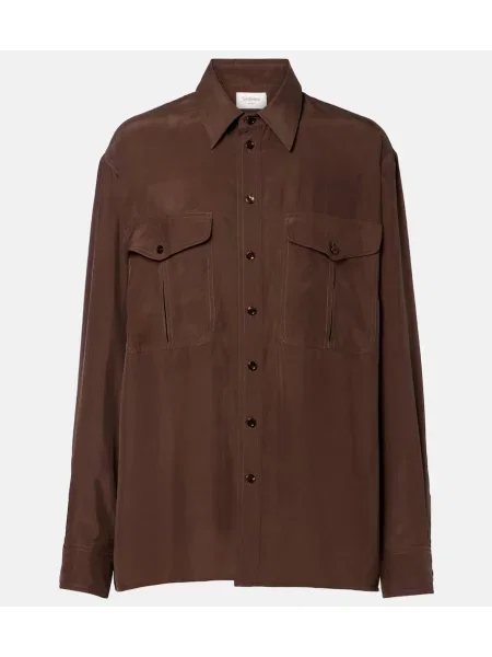 Cămașă Saint Laurent de mătase maro