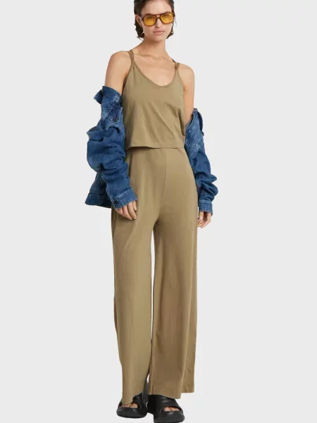 Комбінезон G-star Raw з тонкими бретелями бежевий