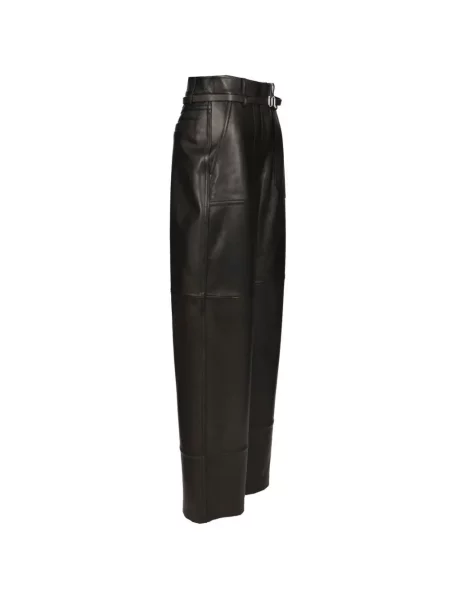 Cu centură pantaloni Sportmax din piele negru