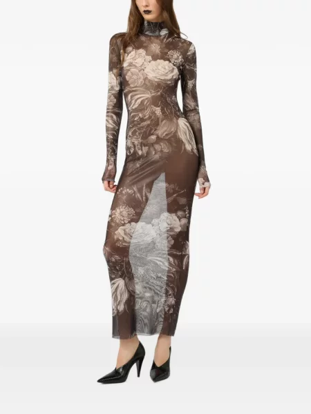 Rochie maxi Roberto Cavalli cu model floral cu imagine maro