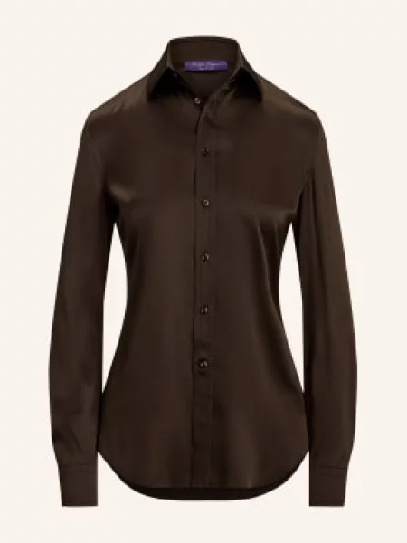 Ralph Lauren Collection Košilová Halenka S Hedvábím tmavě hnědá