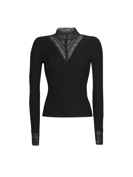 Top Only cu guler înalt din dantelă negru