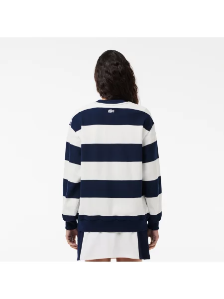 Lacoste Bluza Z Okrągłym Kołnierzykiem W Paski granatowa