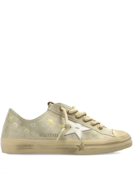 Sneakerși Golden Goose cu broderie cu model floral auriu
