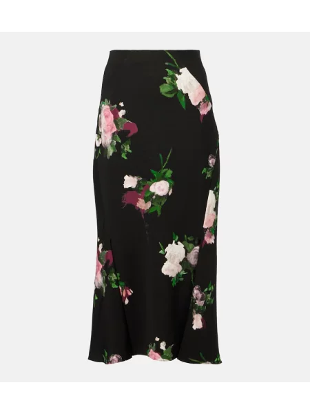 Fustă midi Erdem cu model floral până la genunchi negru