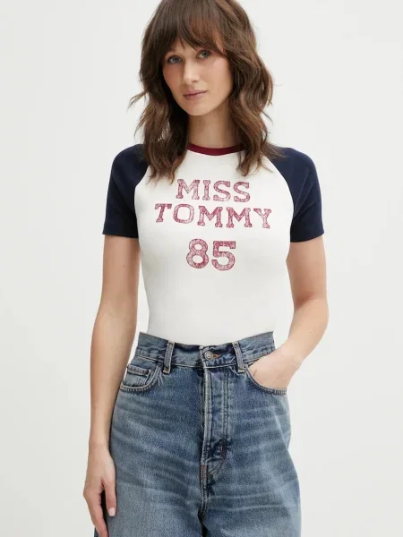 Tommy Jeans Tricou bleumarin / roşu închis / alb bej