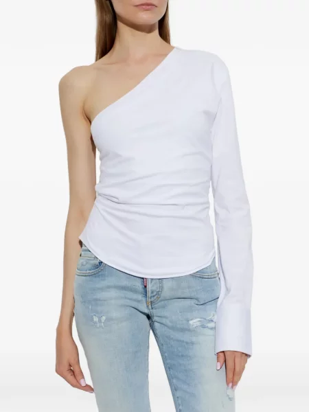 Top Dsquared2 cu volane cu un umăr gol alb