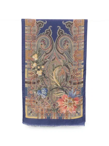 Fular Etro cu model floral cu imagine albastru