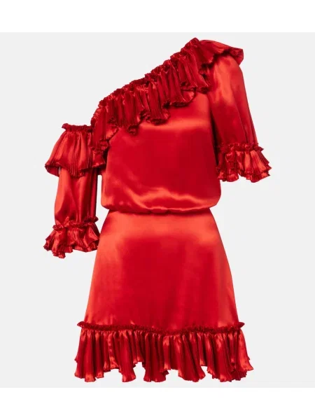 Rochie Saint Laurent din satin cu volane roșu