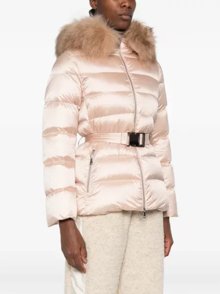 Cu centură geacă Moncler cu blană roz