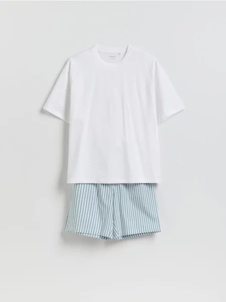 Reserved Piżama z bawełny merceryzowanej złamana biel