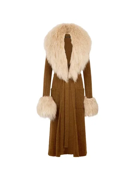 Haină din piele de oaie Roberto Cavalli tricotate maro
