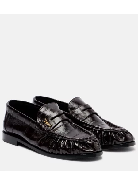 Pantofi loafer Saint Laurent din piele de lac maro