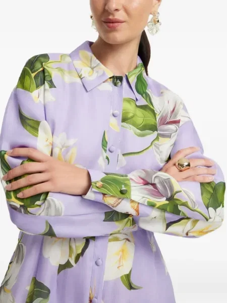 Rochie maxi Leo Lin cu model floral de costum violet