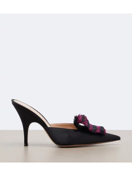 Papuci tip mules Gianvito Rossi din satin negru