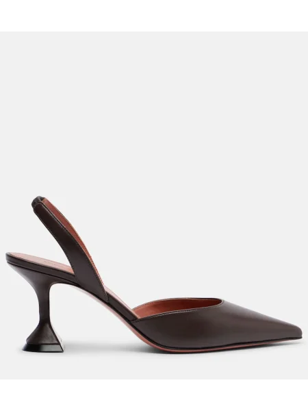 Pantofi cu toc Amina Muaddi din piele slingback maro