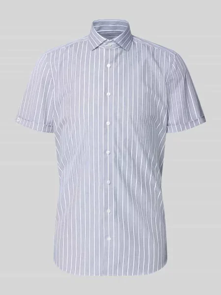 Koszula biznesowa o kroju slim fit z blokowymi pasami i kołnierzykiem typu kent Olymp Level Five biała
