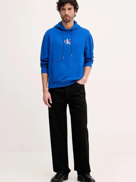 Calvin Klein Jeans Pulover s kapuco bombažen modra