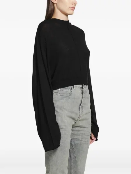 Πλεκτό περικομμένο hoodie Rick Owens μαύρο